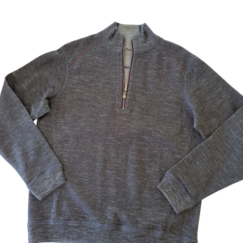 Tommy Bahama Flip Sider Half Zip Reversible Pullover Sweatshirt Sz L Gray Ribbed